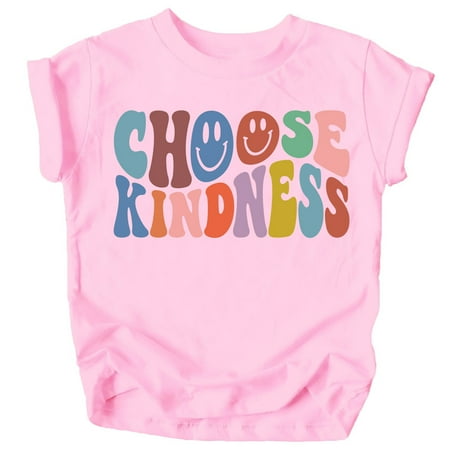 

Olive Loves Apple Choose Kindness Colorful Retro Shirt for Baby Toddler and Kids for Girls White on Pink Shirt 3T