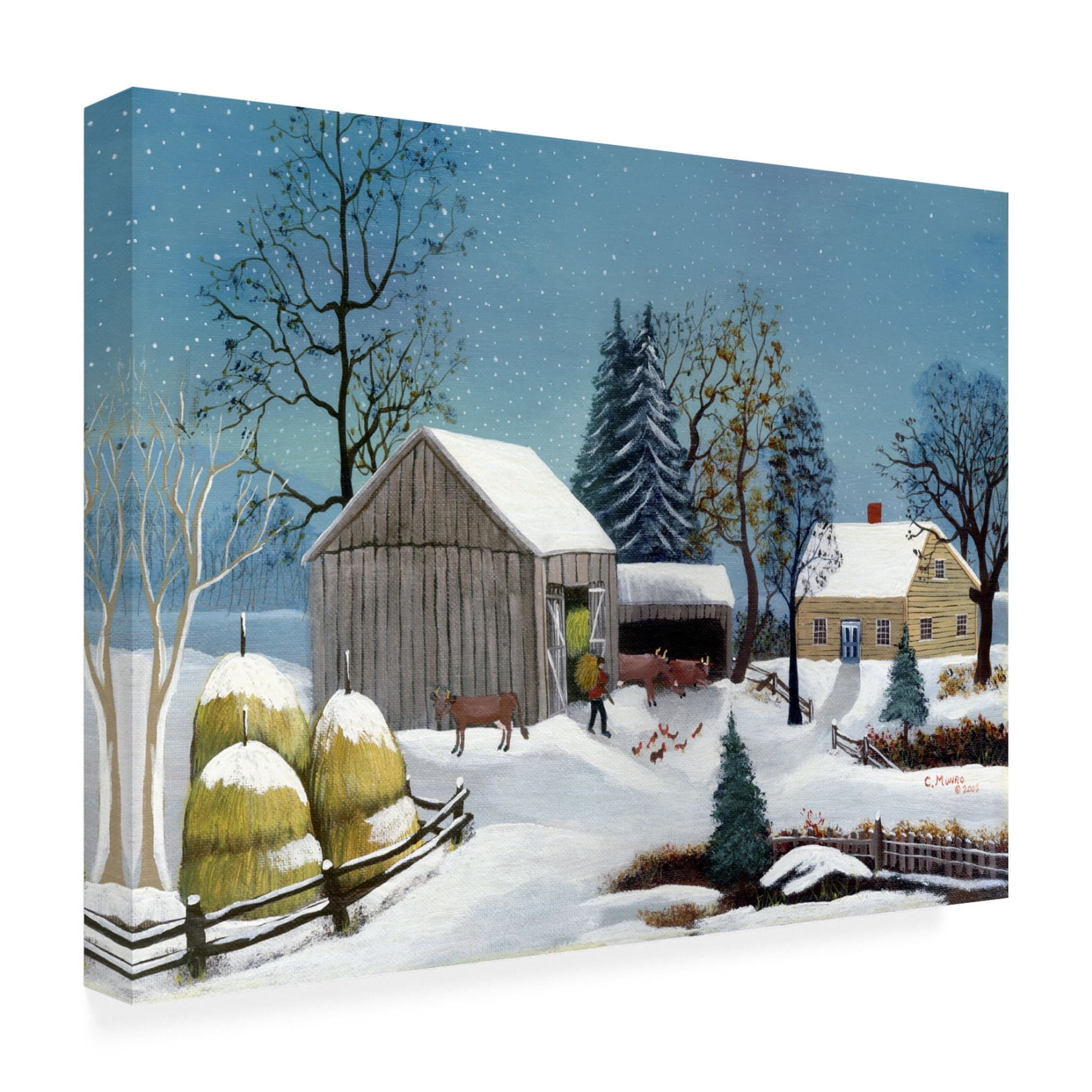 Canvas Wall Art - C Munro 'Winter in the Barnyard' Wall Art for Living Room, Bedroom, or Office Décor by Trademark Fine Art - 47 x 35 Inches