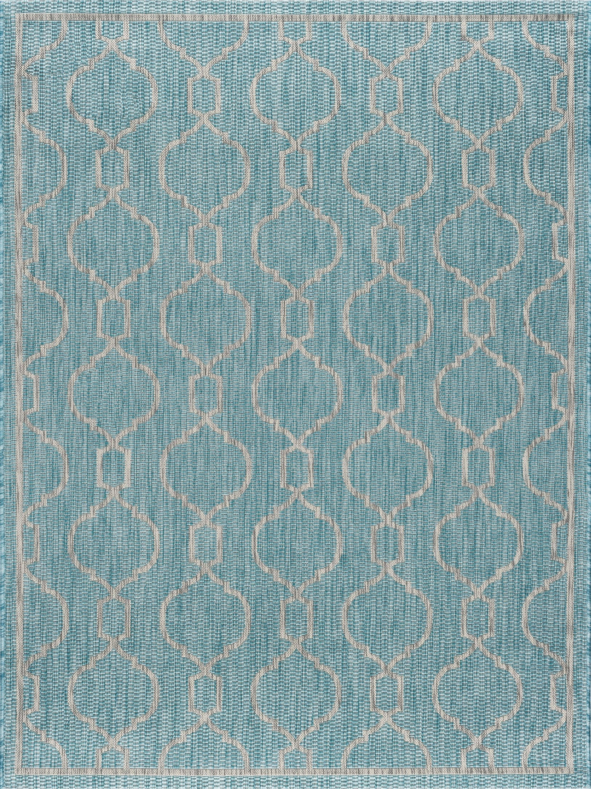 Veranda Transitional 5' x 7' Aqua and Light Gray Polypropylene Outdoor Area Rug
