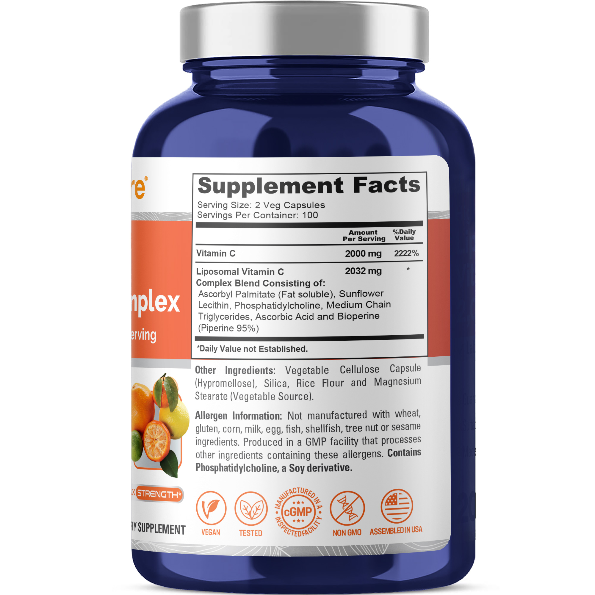 NusaPure Liposomal Vitamin C 2032mg - 200 Veggie Capsules with BioPerine, Dietary Supplement for Unisex Adult Health & Wellness