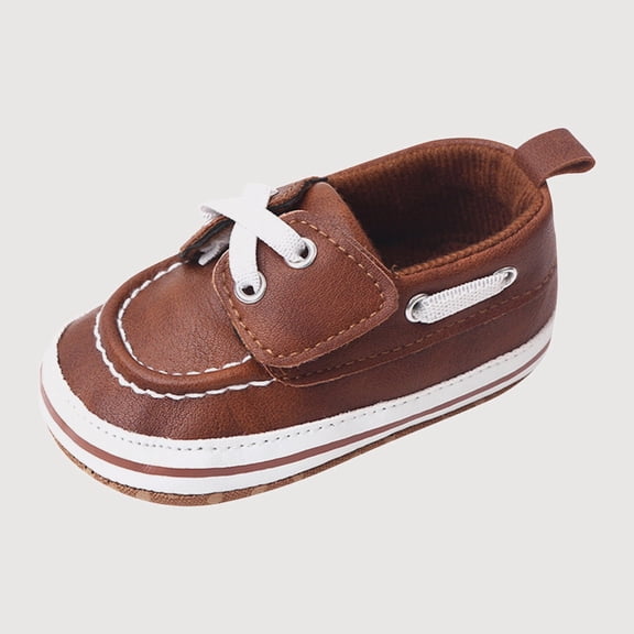 Gyujnb Boys Girls Boat Style Crib Shoes, Lace up Flat Sole Comfortable Solid Color Baby Shoes(Toddler),12-18 Months