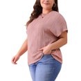 thumbnail image 4 of Blusas casuales de punto sólido de cuello redondo y manga corta para mujeres de tallas grandes Agnes Orinda 2X en color rosa, 4 of 6