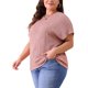 thumbnail image 4 of Blusas casuales de punto sólido de cuello redondo y manga corta para mujeres de tallas grandes Agnes Orinda 2X en color rosa, 4 of 6