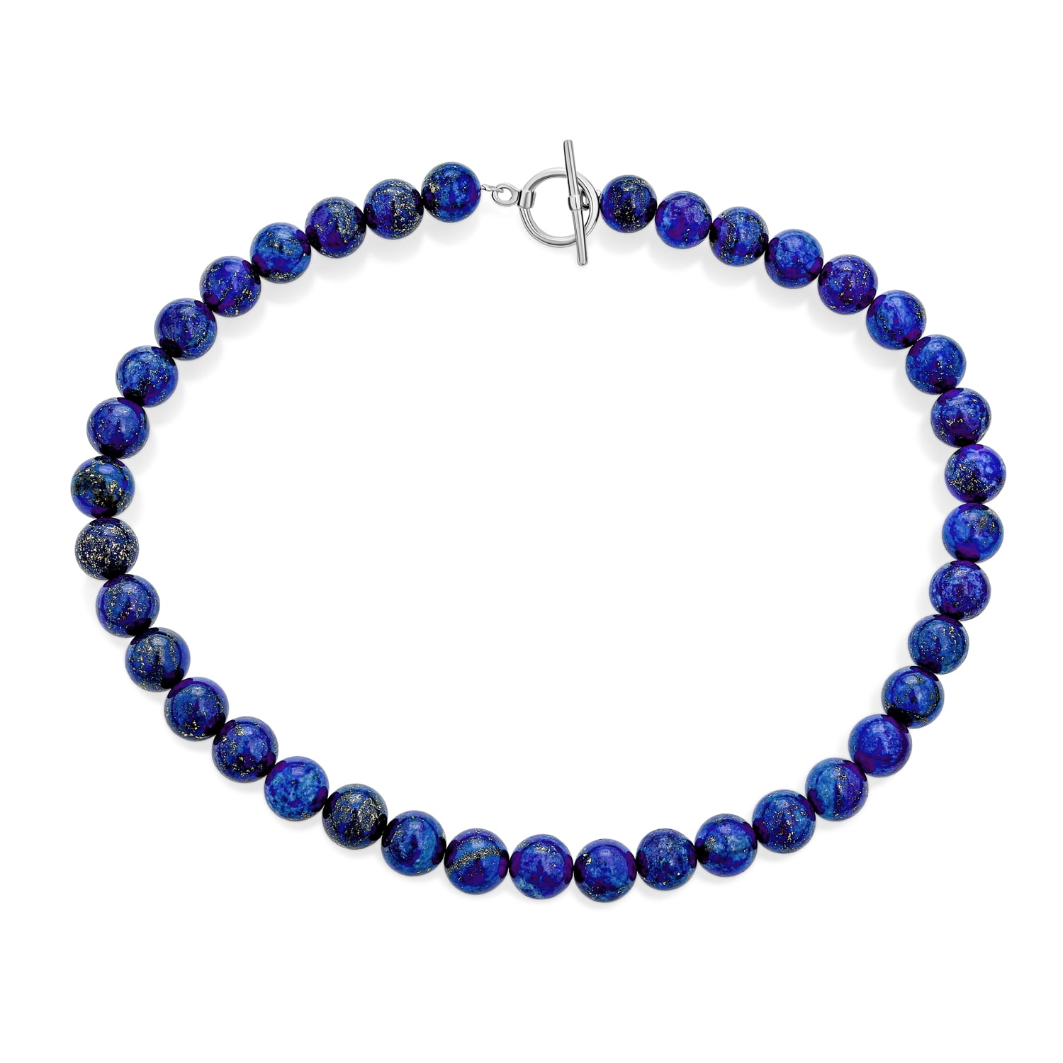 Large Round Lapis Bead Statement Necklace Gift for her Handmade Natural Lapis Round Lapis Lazuli Bead Necklace Sterling Silver Adjustable