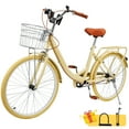 thumbnail image 2 of 24 inch Commuter Bicycle for Adult Men and Women, Comfortable City Bikes with Rear Rack and Basket, Yellow, 2 of 12