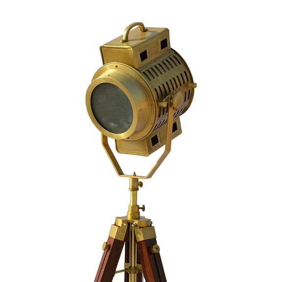 Antique Finish 56 inch Nautical Tripod Floor Lamp with Wooden Stand and Metal Shade for Home Décor