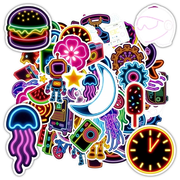 35pcs-50pcs Neon Stickers Stationery Stickers Cartoon Animal Stickers Kids Stickers for Laptops Suitcase Fridge