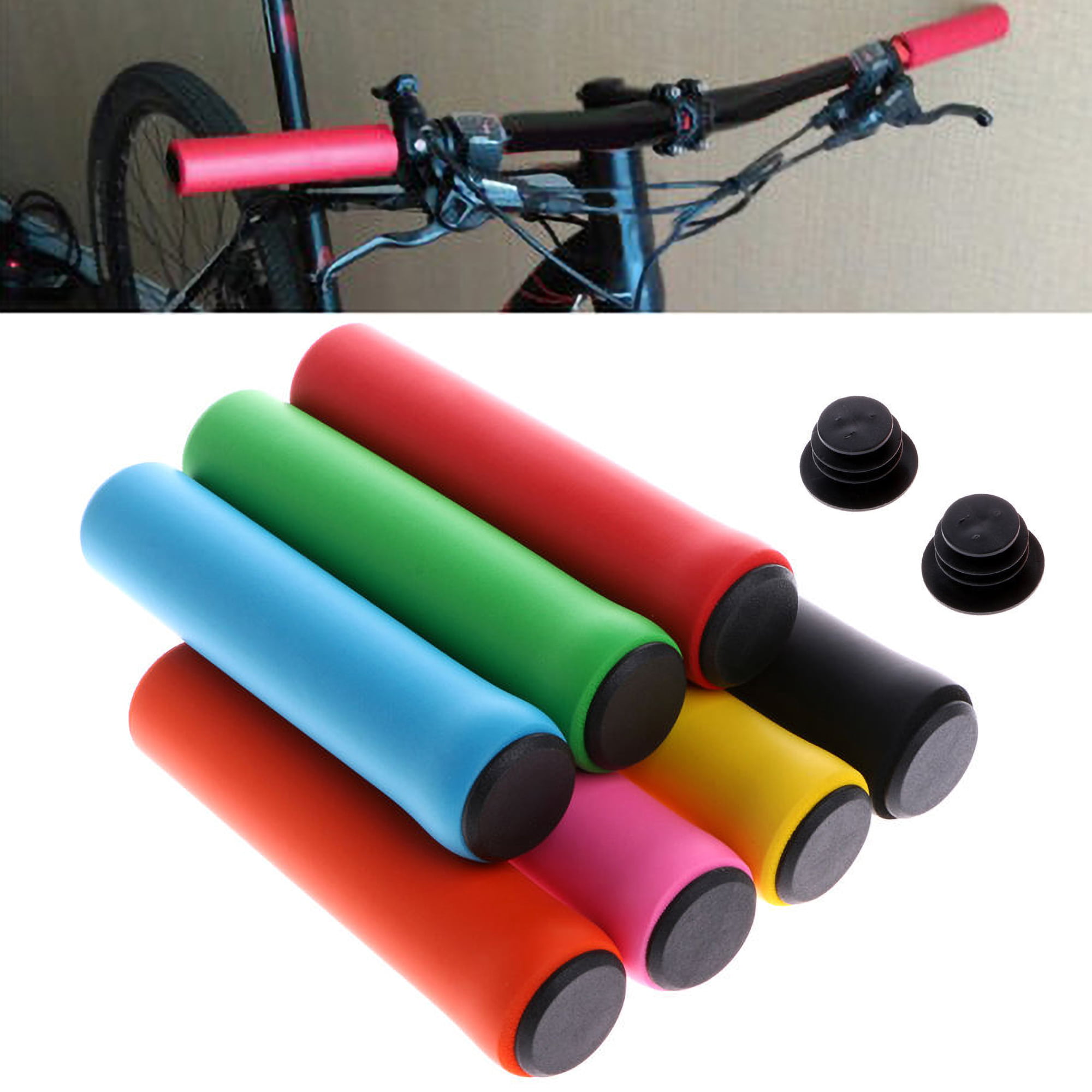 Bicycle Handlebars 2 Pairs Soft Grips Bicycle Grips Handlebar Grip Cover for Mountain Bikes Portable Bicycle Grips Soft Handlebar Grip Cover for Mountain Bikes Road Bike MTB Bicycle Handlebar Rubber Grips