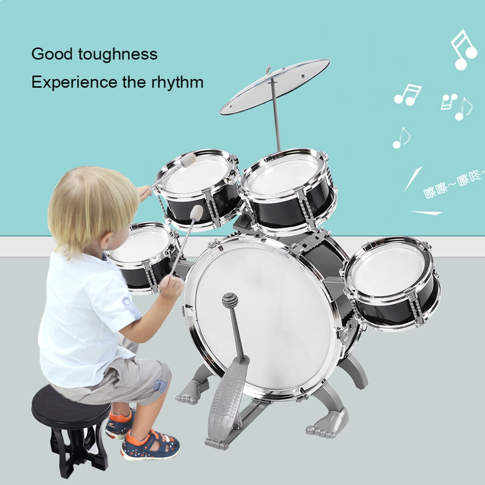 OTVIAP Junior Drum Set Children Drum, Musical Instrument Drum Set, For Beginners Baby Black