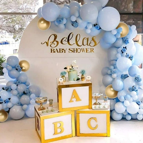 AOWEE Sky Blue Balloon Arch Garland Kit, Baby Blue Gold Latex Balloon Party Supplies for Baby Shower Bridal Shower Wedding Light Blue Theme Party Decoration