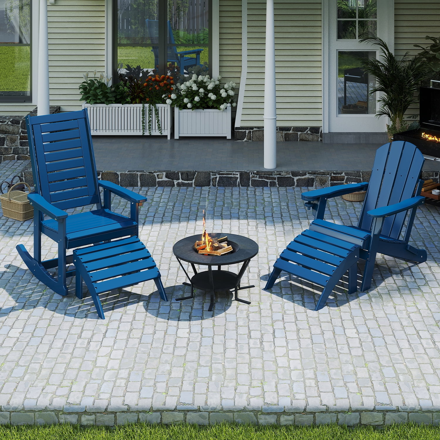 FODINGHILL Adirondack Outdoor Ottoman, HDPE Patio Foot Rest, All Weather Folding Foot Stool for Adirondack Chair, for Patio Backyard Pool Porch Lawn, Blue