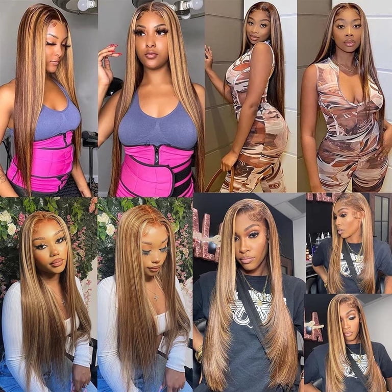 28 Inch Highlight Ombre Lace Front Wig Human Hair Colored 4  display picture 1