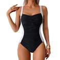 thumbnail image 1 of Traje de Baño de una Pieza Fruncido para Mujer, con Control de Abdomen Plano, Estilo Halter Ajustable, Elegante, Deportivo, Monokini, Negro y , Talla S, 1 of 9
