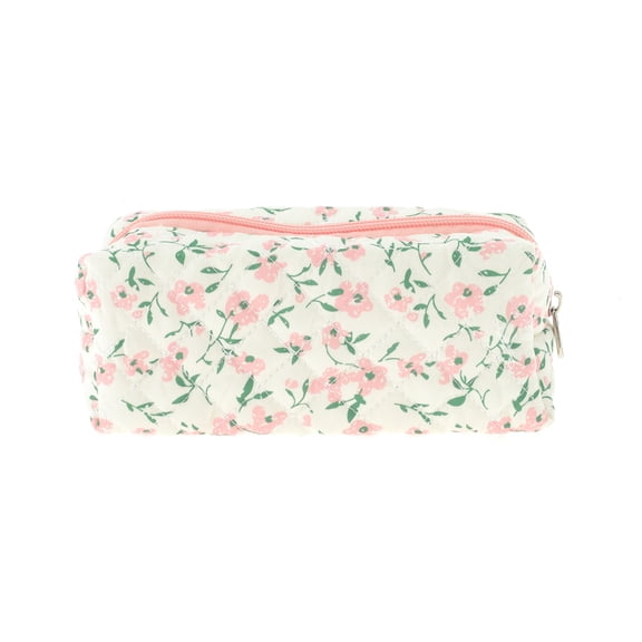 Unique Bargains 1Pc Women Small Floral Print Storage Makeup Bag for Travel Vacation Pink