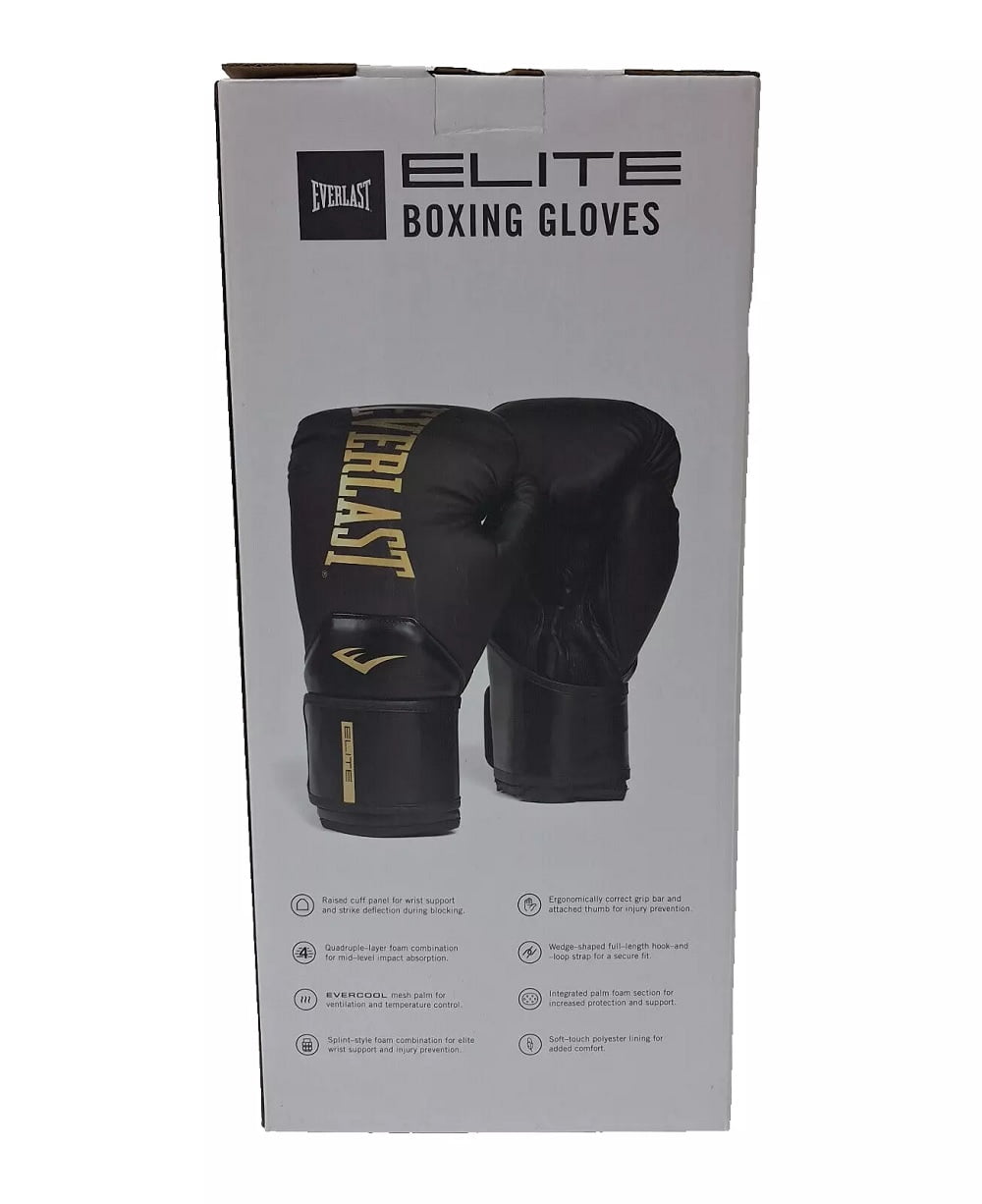 Everlast Elite 2 Boxing Gloves, Black/Gold 12 oz.