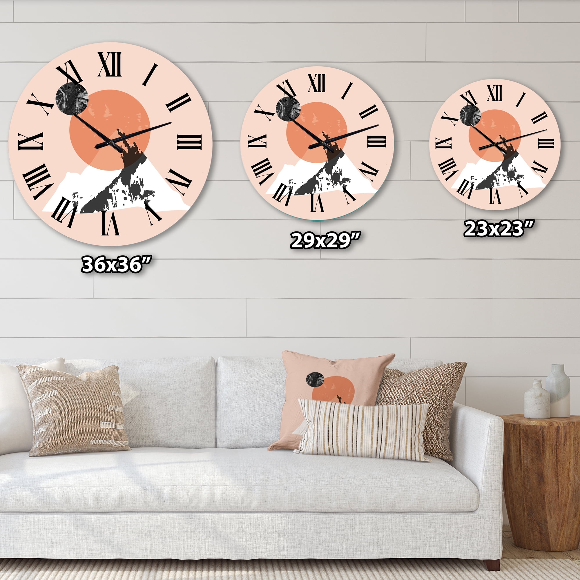 Designart 'Modern Minimalist Mountain Sun And Moon' Modern Wall Clock