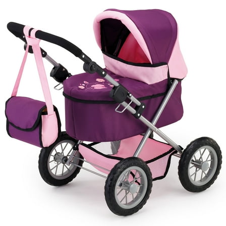 Bayer Design Doll Purple & Pink Trendy Pram W/ Shoulder Bag, Adjustable Handle, Shopping Basket, Children Ages 3 