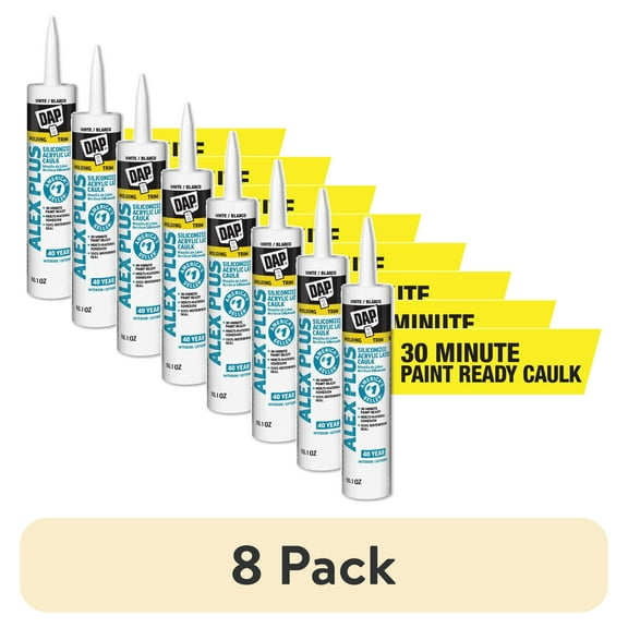 (8 pack) DAP Alex Plus 10.1 oz White All Purpose Acrylic Latex Caulk Plus Silicone