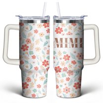Mini Flower 30 Oz Tumbler with Handle Lid and Straw, Stainless Steel Double Walled Vacuum Insulated Cup, Cute Anniversary Wedding Birthday Gifts Tumbler for Women Men Friends Outdoor Indoor