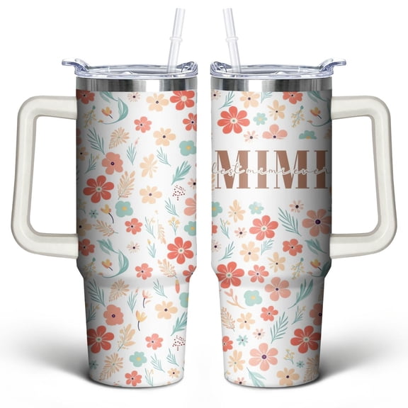 Mini Flower 30 Oz Tumbler with Handle Lid and Straw, Stainless Steel Double Walled Vacuum Insulated Cup, Cute Anniversary Wedding Birthday Gifts Tumbler for Women Men Friends Outdoor Indoor