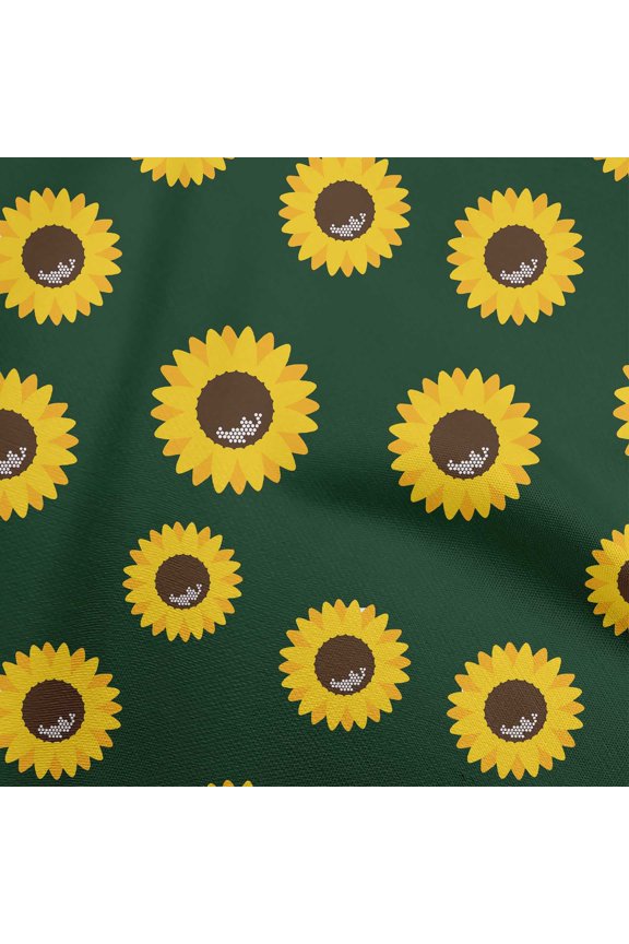 Rayon Dark Green Fabric Floral Sunflower Silhouette Dress Material Fabric Print Fabric By The Yard 56 Inch Wide