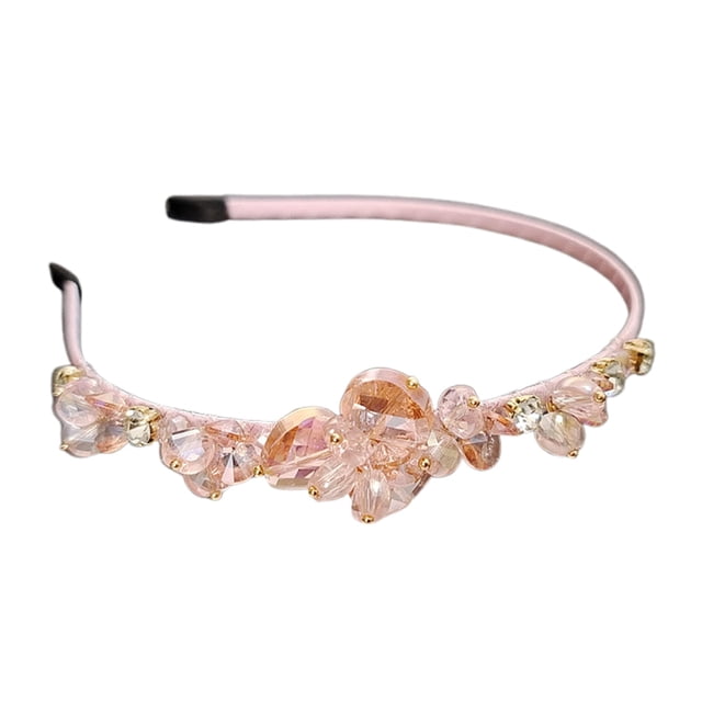 XASZHN Handmade Crystal Rhinestone Headband for Women Delicate Bridal Hair Clip with Floral Design Pink_002 One Size