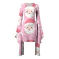 thumbnail image 4 of Women's Christmas Dress Crewneck Printed Long Batwing Sleeve Holiday Mini skirt Pink-1 M, 4 of 5