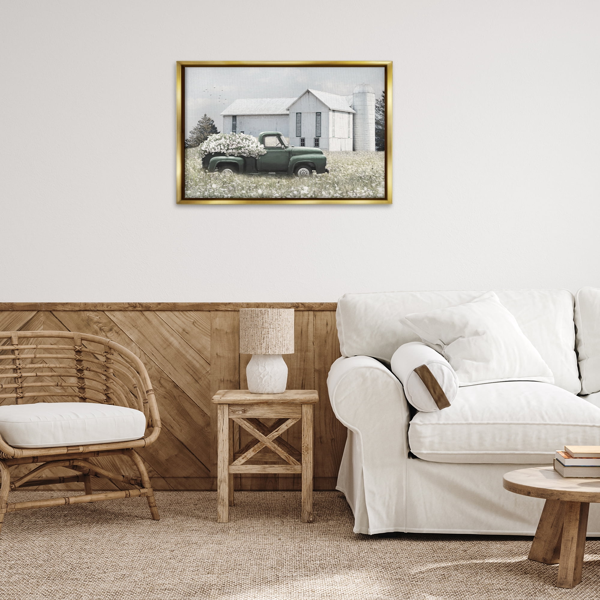 Stupell Industries Rustic Barn & Truck Plants & Flowers Photography Gold Floater Framed Canvas Art Print Wall Art, 31 x 21