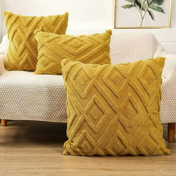 Decorative Throw Pillow Covers - Soft Plush Geometric Boho Pillow Cases for Sofa, Couch & Bed - & Corduroy Farmhouse Living Room Decor - Neutral Striped Textured Design