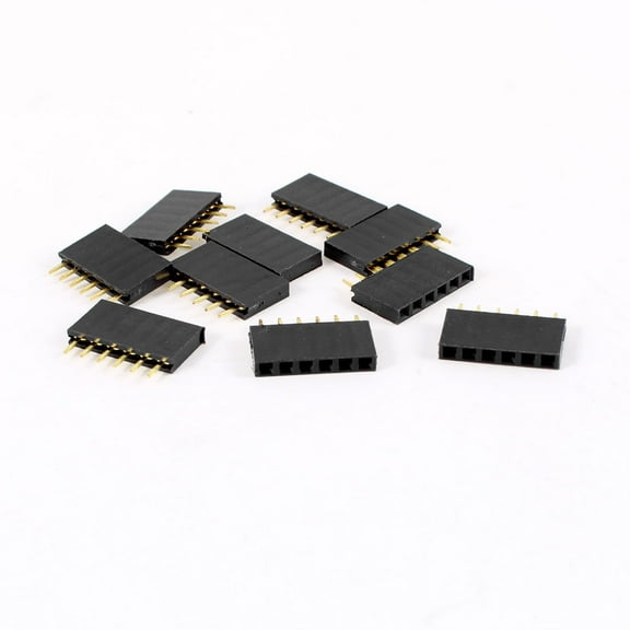 10Pcs 3mm Long 2.54mm Pitch One Row 6 Pins Female Header Socket Black