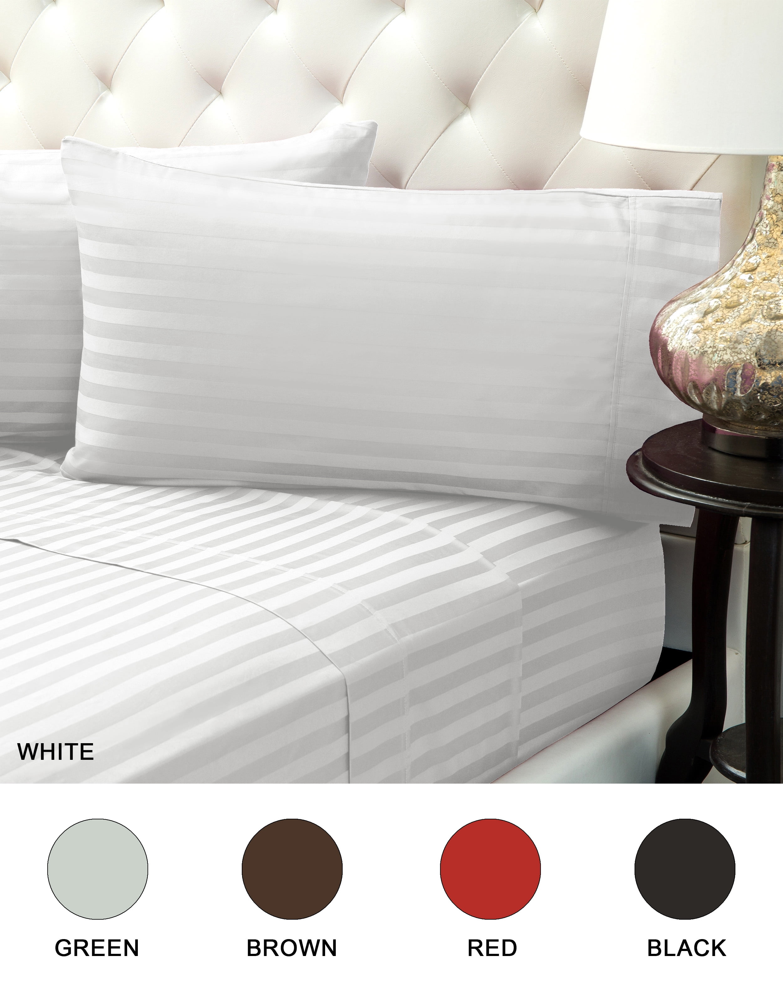 Colorsense 300 Thread Count Damask Stripe Cotton Sheet Set Queen White
