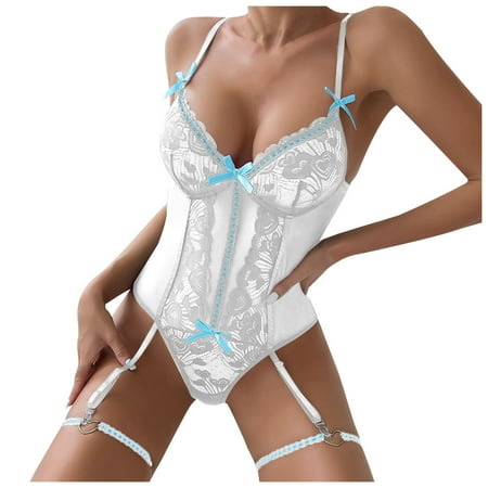 RUTAYY Women New Jacquard Lace Bow Jumpsuit Without Underwire Strap Underwear Lingerie Home Intimates Versatile