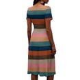 thumbnail image 6 of Minjewel Women's Striped Mini Dress with V-Neck Short Sleeve - Breton Summer Dress, Loose Flowy Beach Party Outfit, Comfy Vacation Top,Pink,XL, 6 of 6