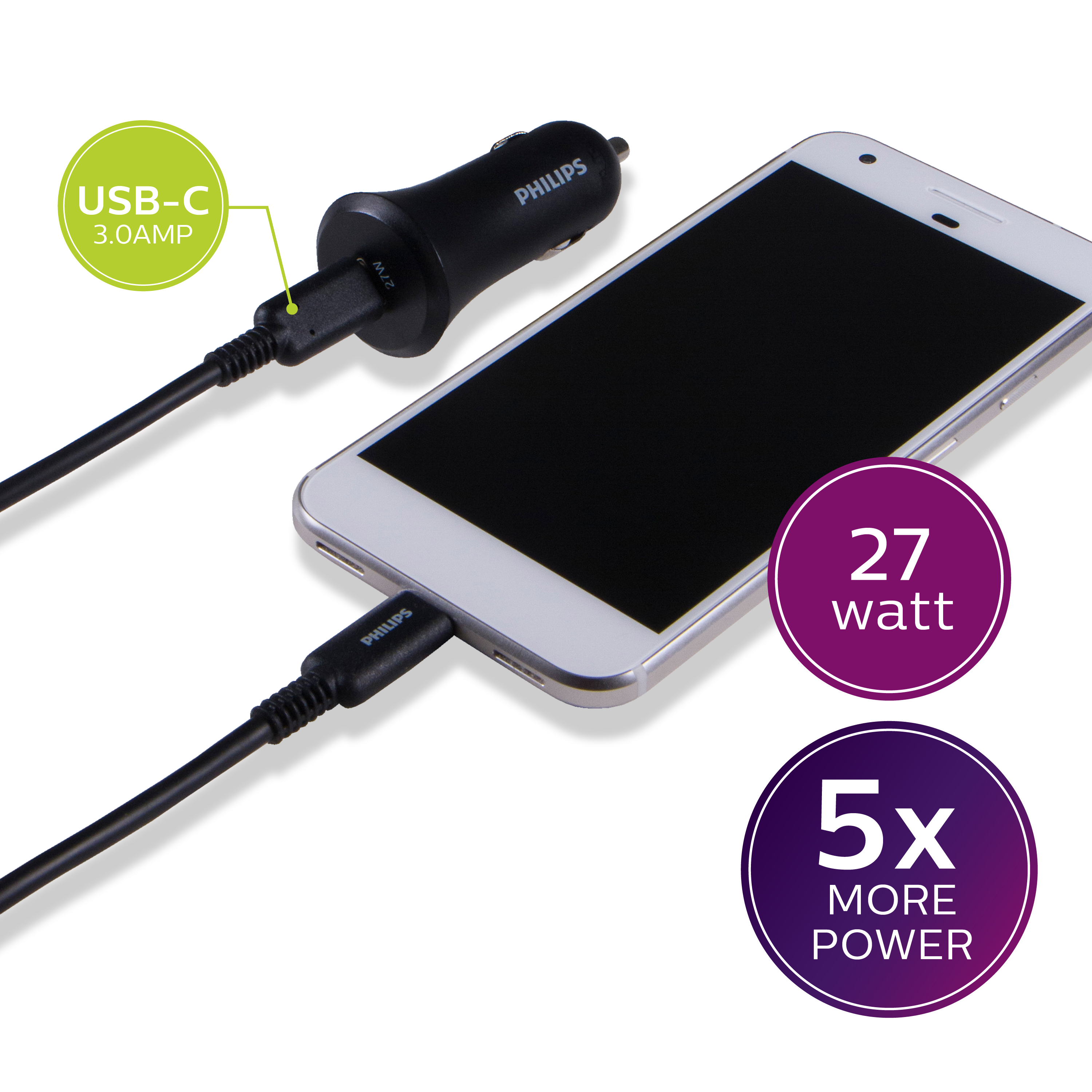 Philips 27W USB-C Car Charger, One Port, Black - DLP2559Q/37