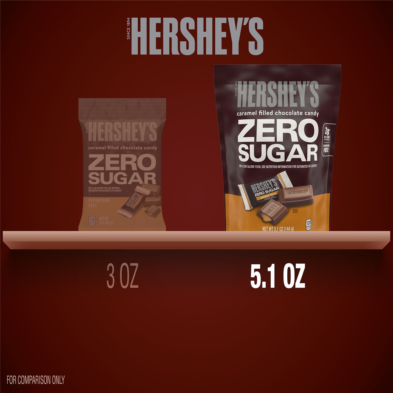 Hershey's Zero Sugar Caramel Filled Chocolate Candy, Bag 5.1