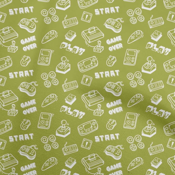 oneOone Viscose Chiffon Light Green Fabric Game Video Game Doodle Sewing Material Print Fabric By The Yard 42 Inch Wide
