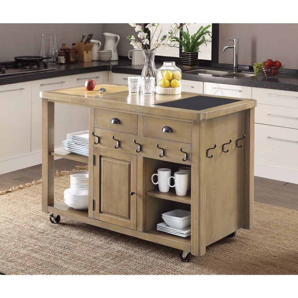 Modern Style Kitchen Island with Casters, Brown