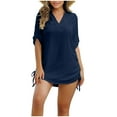 thumbnail image 2 of Xuyuer Women Swimsuit Coverup Short Sleeve Beach Cover Up Dress V Neck Bikini Beachwear, 2 of 9