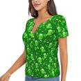 thumbnail image 2 of Wukai St Patrick's Day2 Casual V-Neck Graphic Tees for Women: Lightweight and Breathable Summer Tops with Stylish Design-Small, 2 of 8