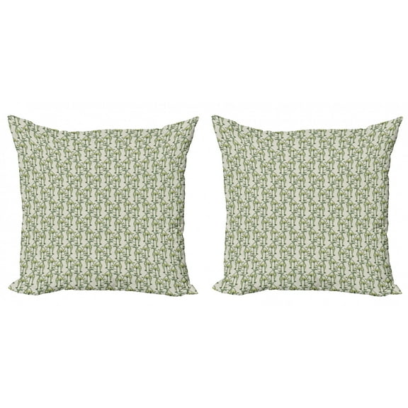 Ambesonne Floral Throw Pillow Cover 2 Pack, Ornamental Botanical Theme, 18", Pale Green Yellow