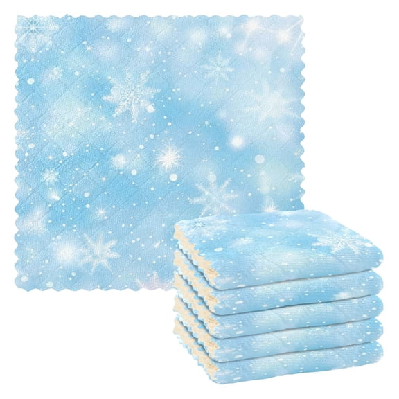 6 Pieces of Kitchen Towels 11x11Inch Kitchen Dish Cloths Kitchen Dish Towels Reuseable Cleaning Cloths Blue Snowflake