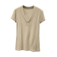 thumbnail image 2 of Mifsaly Plus Size Womens Deep V Neck T-Shirt Slim Fit Short Sleeve Summer Tops Soft Lightweight Stretchy Seamless Basic Tees Beige,XXXXL, 2 of 5