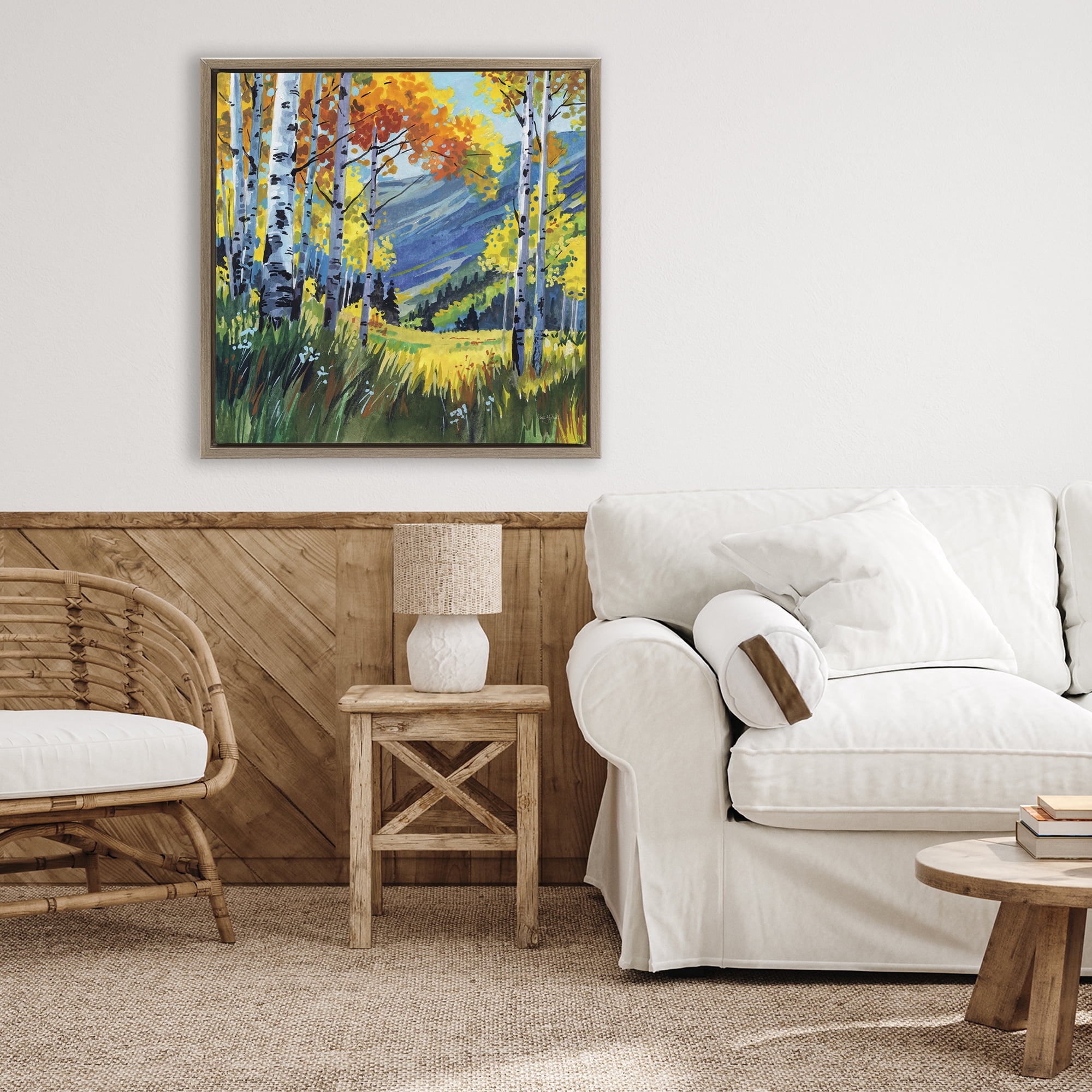 Stupell Industries Autumn Golden Birch Grove Brown Framed Floater Canvas Wall Art, design by Kate Jarvik Birch