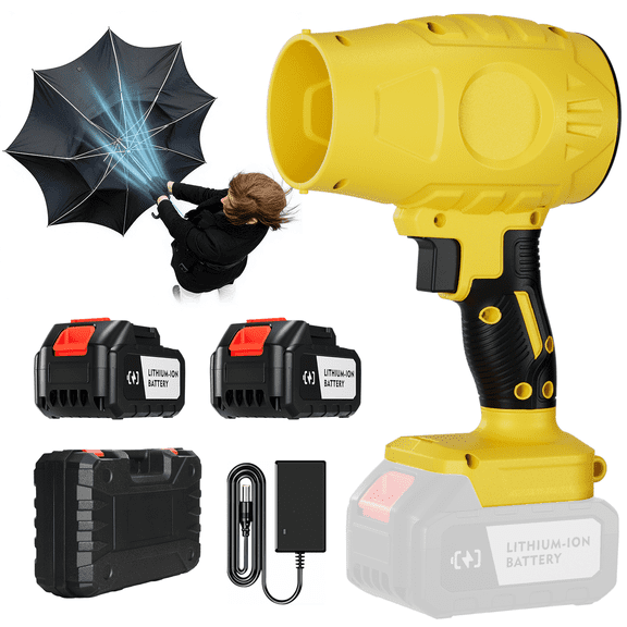 Brushless Cordless Leaf Blower 2 Batteries, Portable Dust Cleaner Handheld Blower Air Duster for Patio Cleaning, Lawn Care, Drying, Camping Yellow