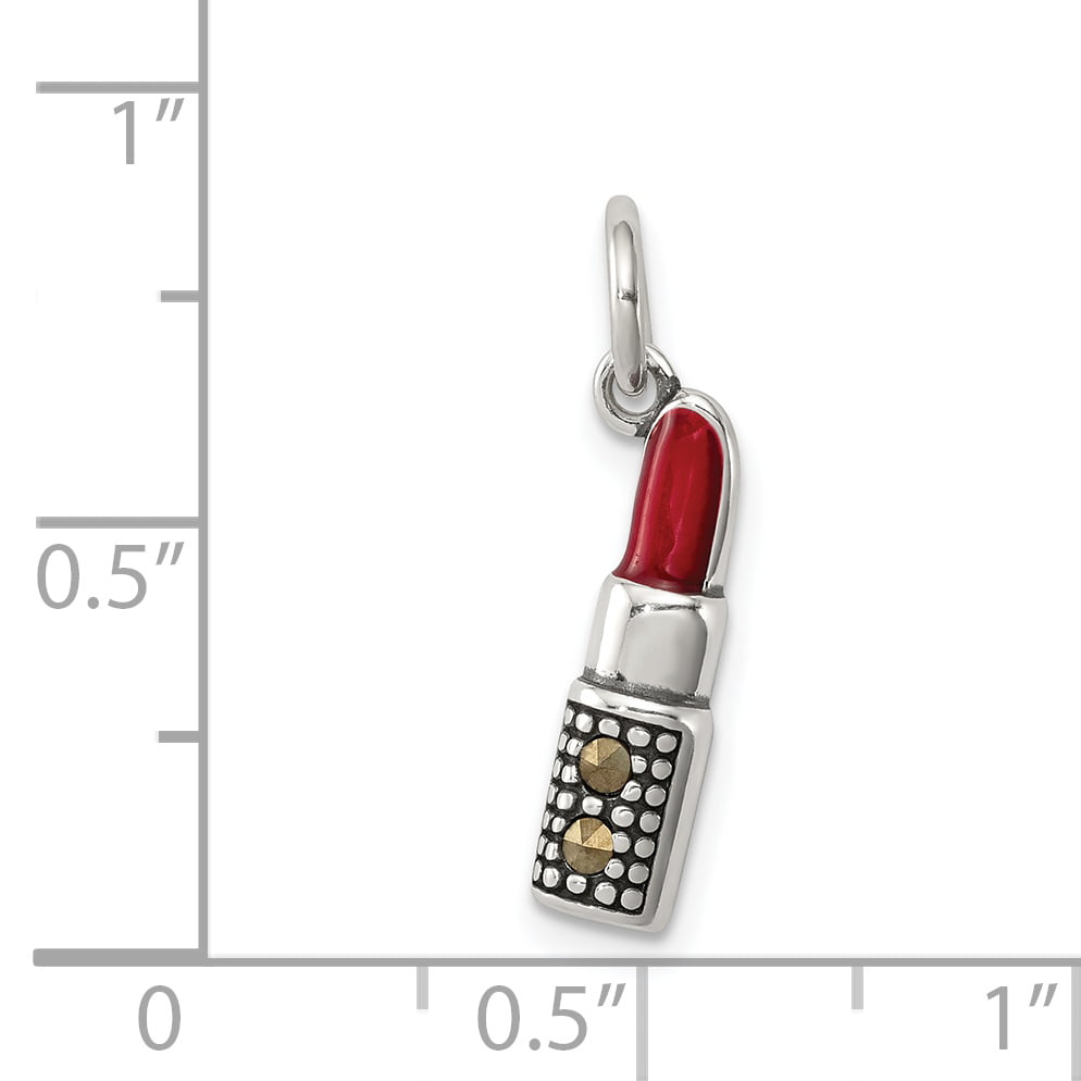 Enameled Lipstick Charm in 925 Sterling Silver 22x4mm