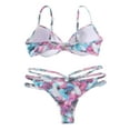thumbnail image 3 of Seyurigaoka 2Pcs Women's Summer Sexy Bikini Sets, Solid Color/Painting Spot Print Underwire Sling Bra Tops + Multi-Bandage Soft Shorts, 3 of 4