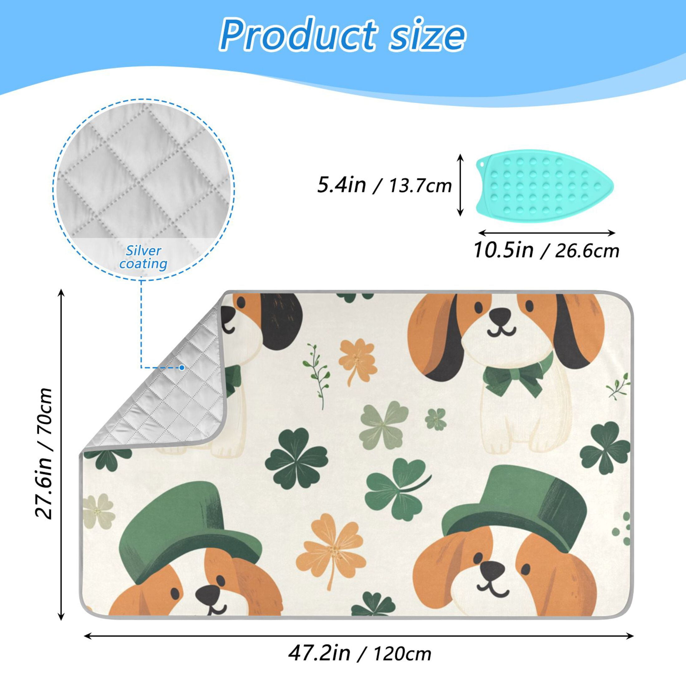 Four Leaf Clover Dogs Ironing Board Covers Heat Resistant Ironing Pad Mat Portable for Travel Washer Dryer Table