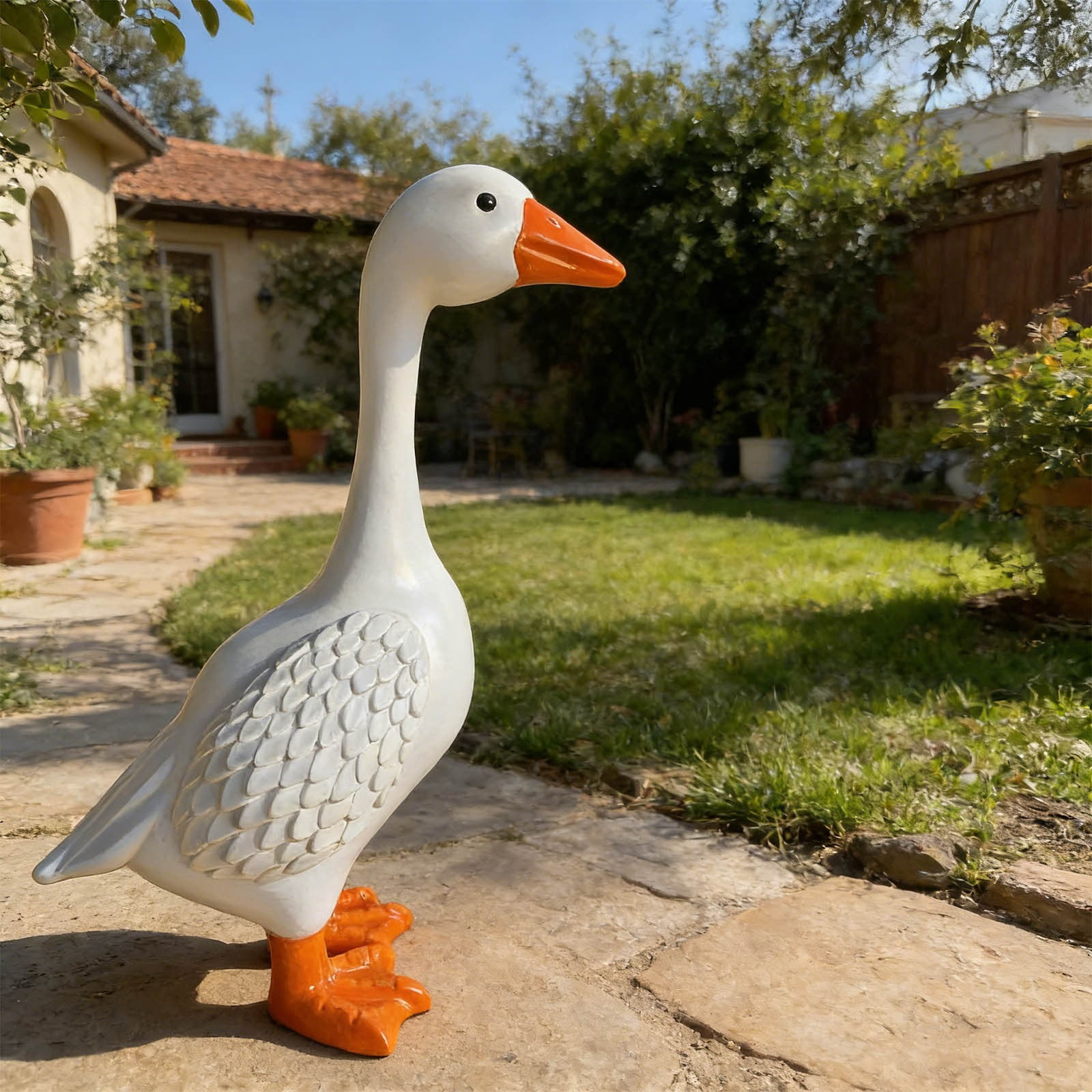 Porch Goose Decor - Large White Goose Statue Outdoor Farmhouse Goose, Garden Yard Porch Welcome Decoration for Front Door Patio Lawn, Seasonal Spring Summer Fall Decor