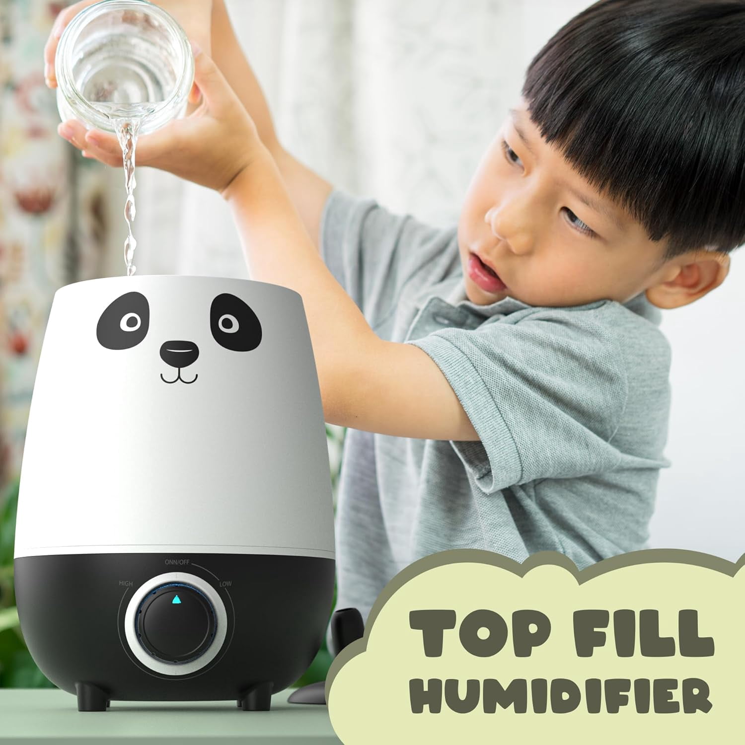 Comfort 2.5L Top Fill Humidifier – Upgraded Easy to Clean 20HR Runtime Cool Mist Air Moisturizer for Bedroom, Home, Nursery & Large Room, Whisper-Quiet Soothing Hydration for Baby & Kids