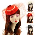 thumbnail image 2 of Net Fascinator Hat Fake Pearl Tea Party Headwear Pillbox Hat with Veil, 2 of 10